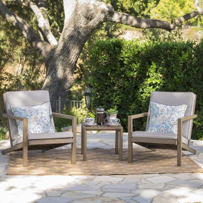Ensemble de conversation d'extérieur 3 pièces avec chaises Adirondack, coussins et table d'appoint Celestaria, gris