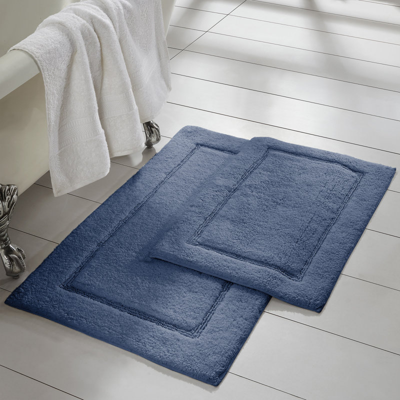 Modern Threads 2-Pack Solid Loop with Non-Slip Backing Bath Mat Sets, Denim