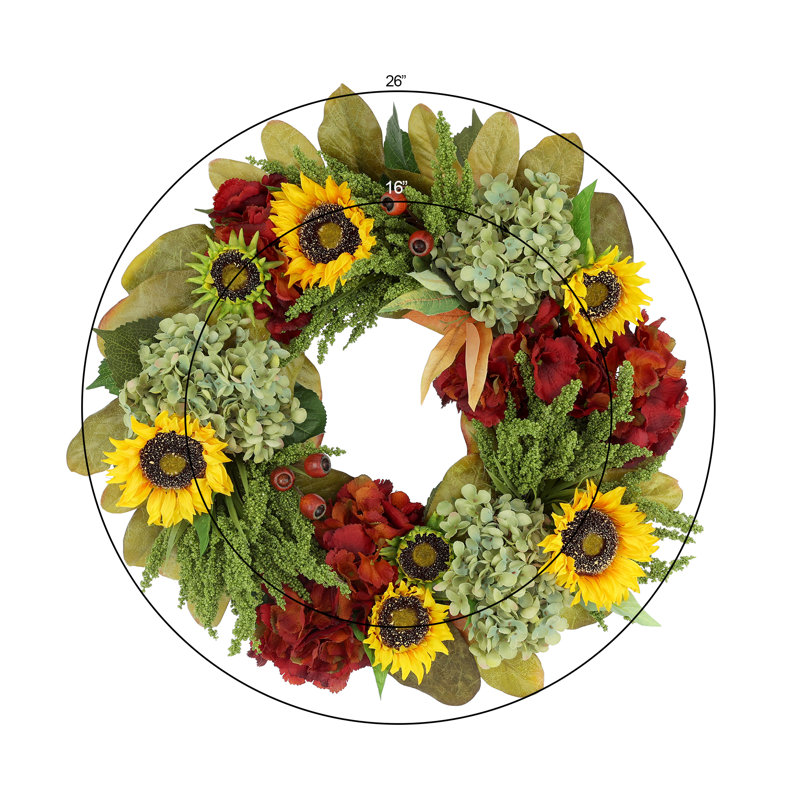 26" Sunflower and Hydrangea Fall Wreath
