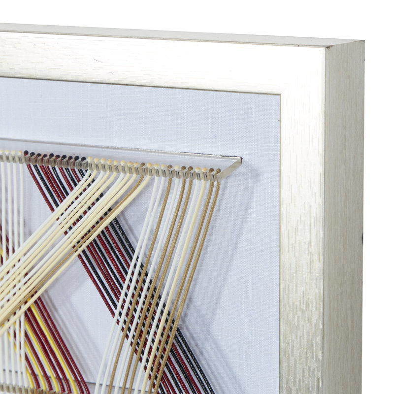 Cotton Fabric Handmade String Art Geometric Multi Colored Wall Decor with Silver Frame