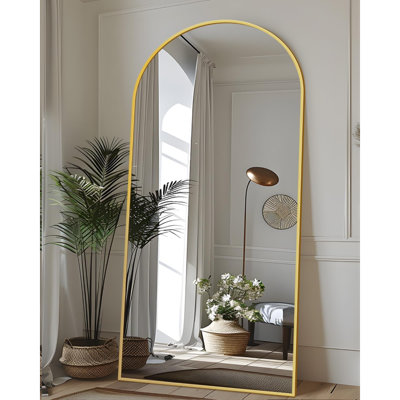 Miroir pleine grandeur, miroir de plancher avec support, miroirs suspendus pour chambre à coucher, salon, vestiaire, salle à manger, arqué