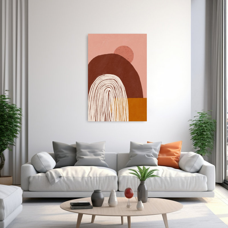 Coucher de soleil abstrait, paysage biologique moderne, art mural montagne, 60" H x 40" W