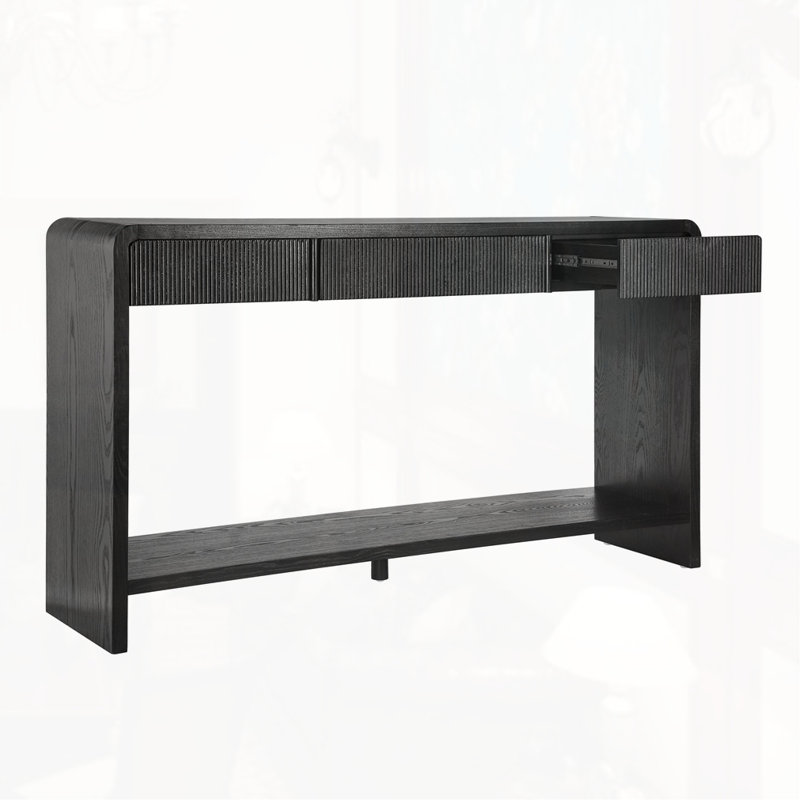 Modern 3-Drawer Console Table With Vertical Slats, Black