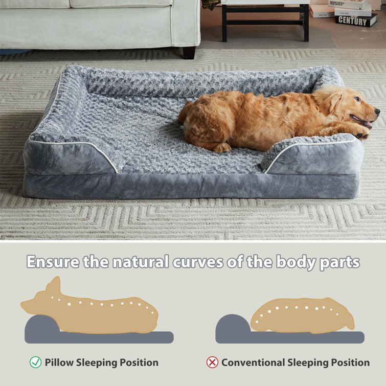 Large Orthopedic Dog Bed for Medium, Large and Extra Large Dogs, Egg-Crate  Foam Pet Bed Mat with Rose Plush Removable Cover, Waterproof Lining, and
