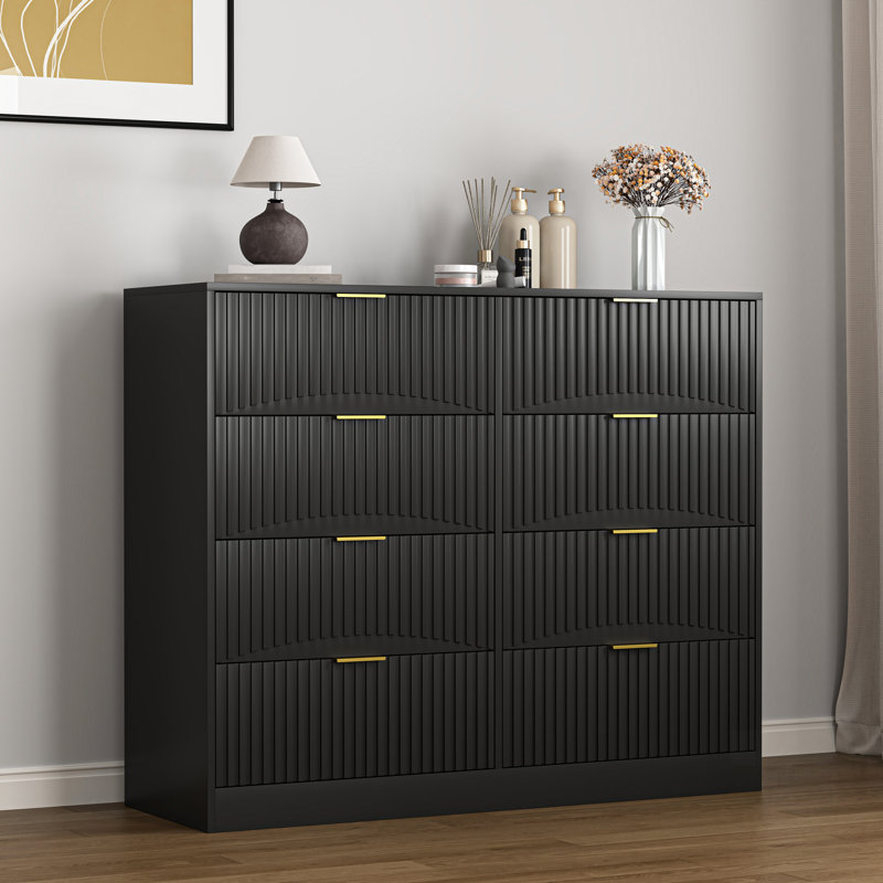 Commode moderne à 8 tiroirs pour la chambre à coucher, rangement spacieux avec poignées en métal, idéale pour organiser et décorer élégamment n'importe quelle pièce