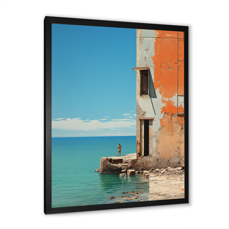 Bord de mer, minimalisme, photo III - art mural nautique et plage, salon, H 20 po x l 12 po x P 1 po, Cadre photo noir