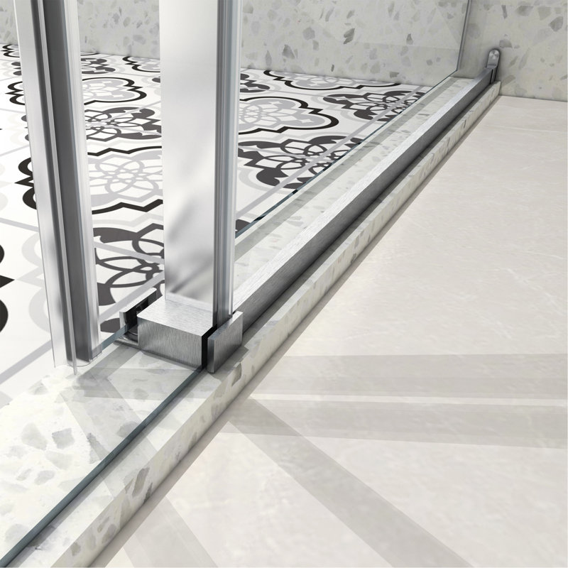 6076 Frameless One Fixed And One Shifted Shower Door, Brushed Nickel