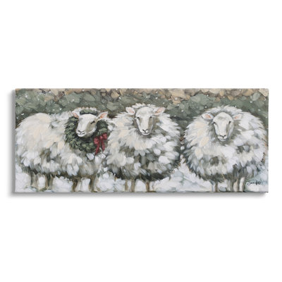 «Seasonal Winter Sheep Farmhouse Snow» par Sara G. Designs - peinture sur toile tendue