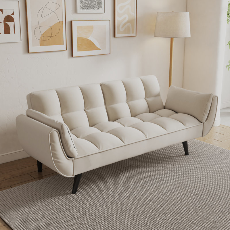 Accoudoirs évasés en velours 74 po Veleria, Velours beige