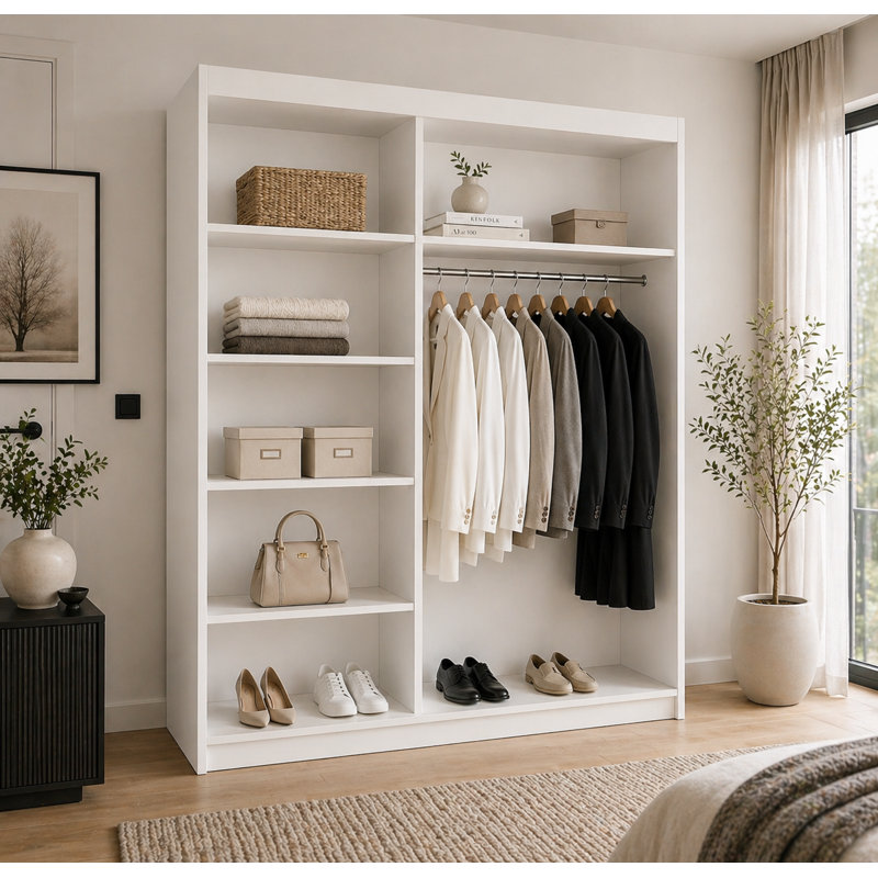 Annan 2 Door Solid + Manufactured Wood Wardrobe, White/Black