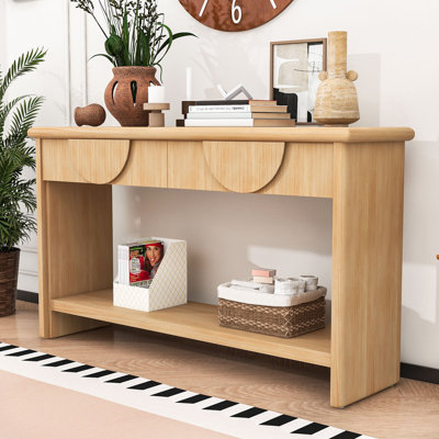 Modern Console Table with Drawers, Ertical Strip Fluted Design and Bottom Shelf