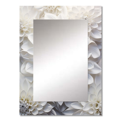 Minimalism White Dahlia - Dahlia Decorative Mirror, Traditional Wall Mirror, Printed Metal Art