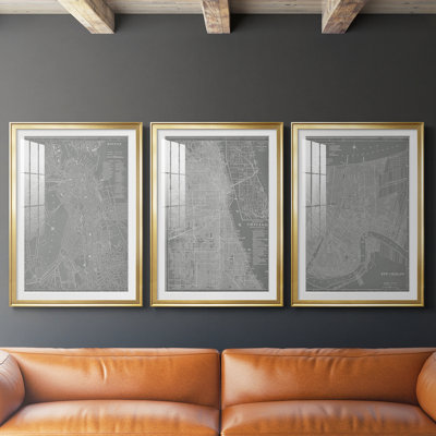 City Map of Boston  -Custom Framed  Premium Print W Matt - 3 Pieces