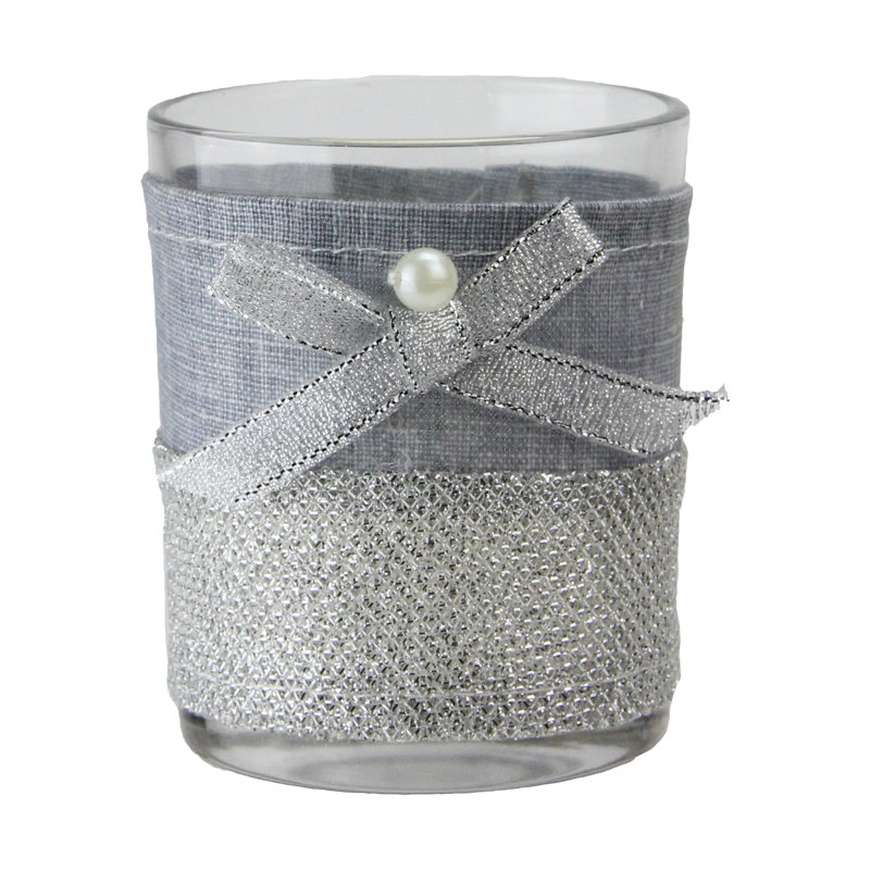 Décoration de Noël 3,25 po avec bougie chauffe-plat en denim bleu et argent