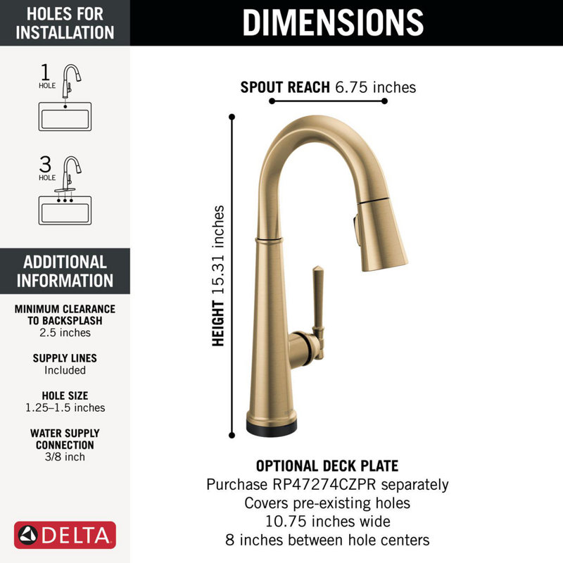 Touch2O Bar / Prep Faucet with Touchless Technology, Lumicoat  Champagne Bronze