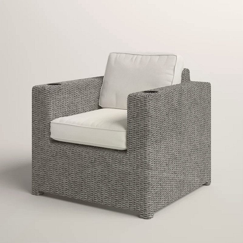 Chaise de patio entièrement assemblée avec coussins, Coussin blanc / cadre gris