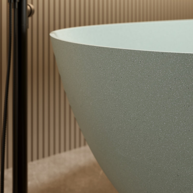 57″Solid Surface Tub, Solid Surface Soaking Tub, Stone Resin Freestanding Bathtub, Thick Edge Stand Alone Tubs With Overflow, Pop-Up Drain(Oval)