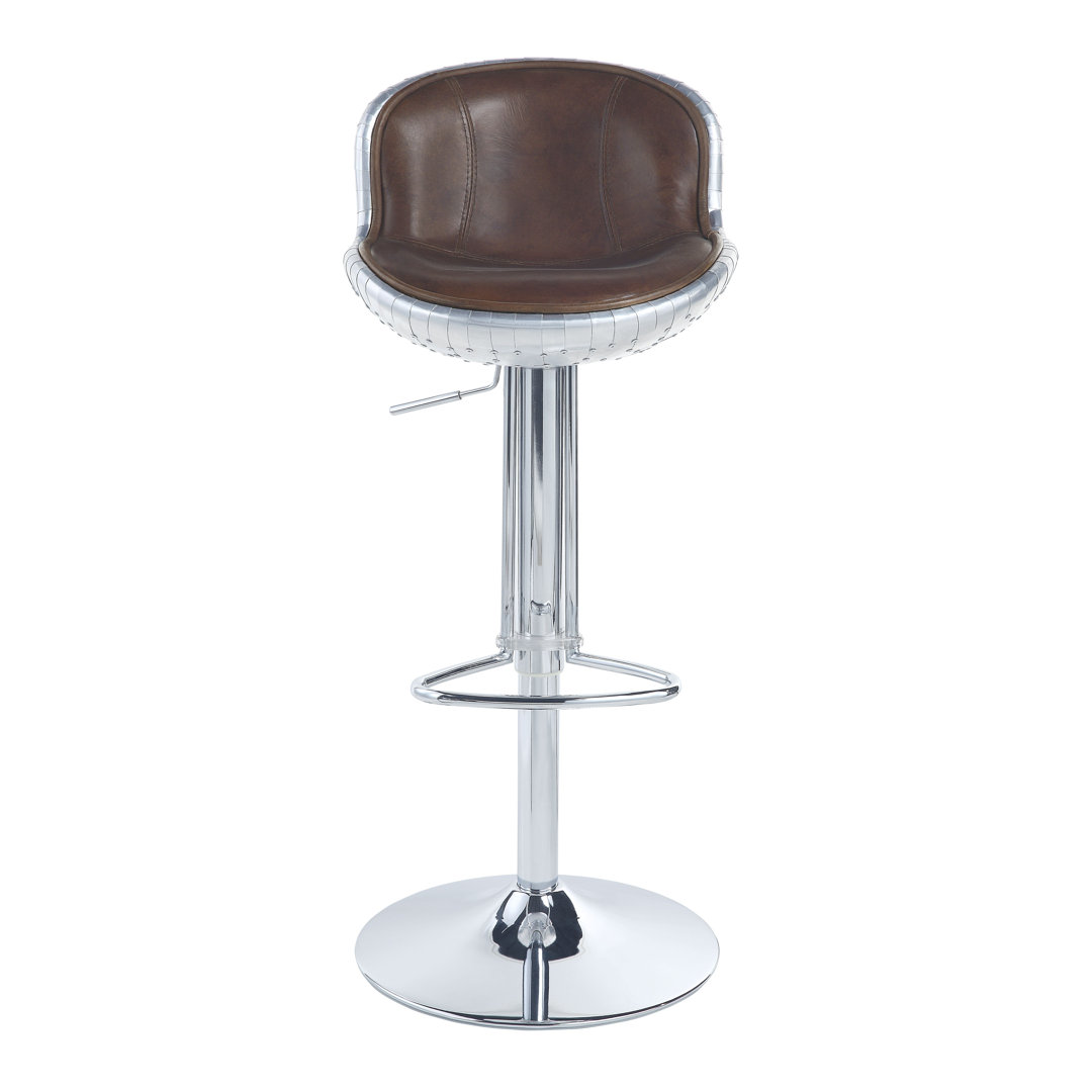 Brancaster Adjustable Bar Stool in Vintage Brown and Aluminum 17 Stories