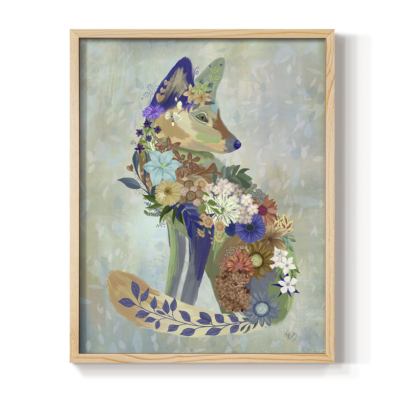 Fantastic Florals Fox, assis, reproduction encadrée - bois massif, H 30 po x l 24 po
