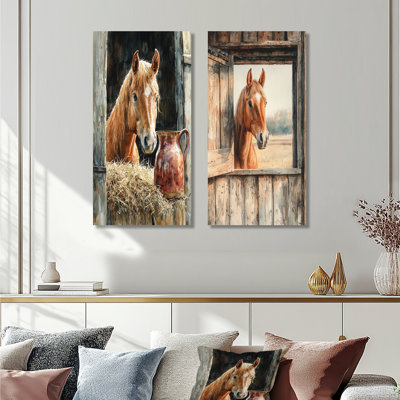 Horse Portrait At The Barn I - Animals Canvas Prints 2 Panels