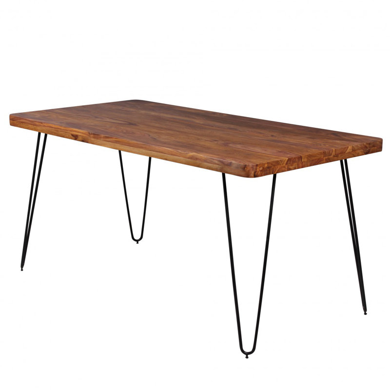 Leyva Solid Wood Top Metal Base Dining Table, 76cm H x 200cm W x 80cm D, Sheesham
