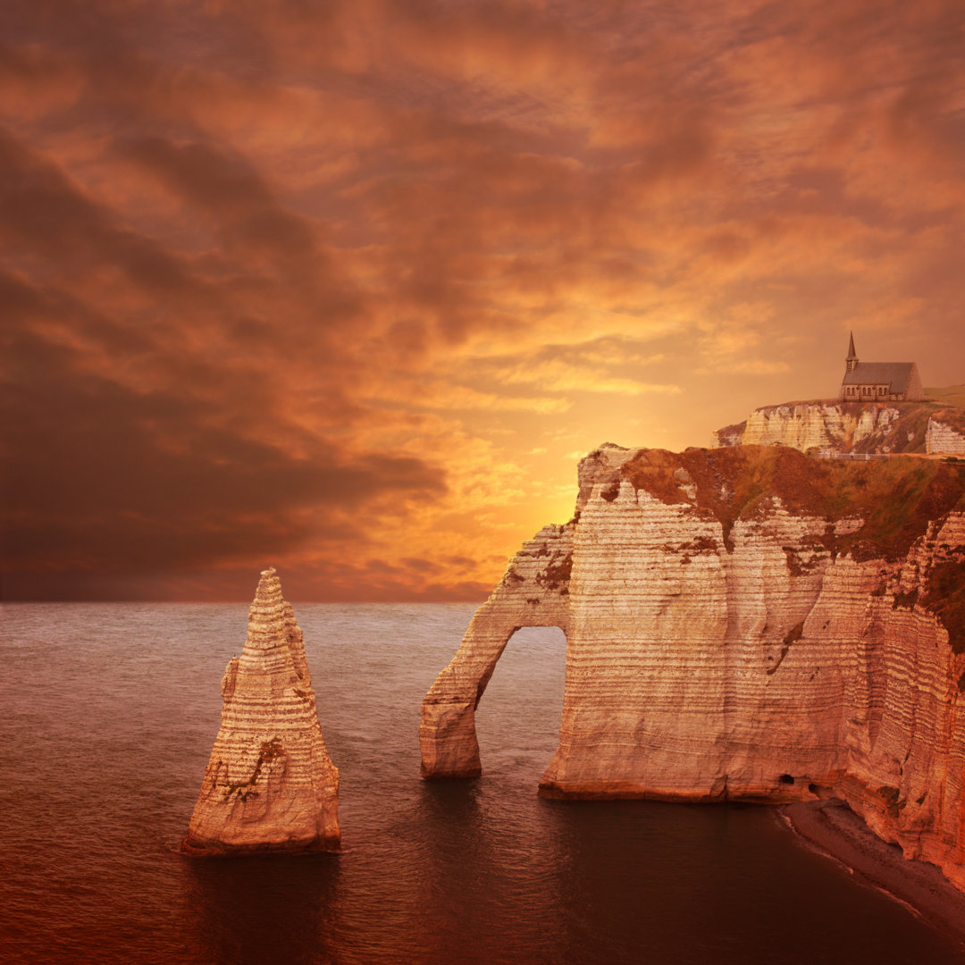 Etretat Sonnenuntergang Klippen von O-che - Leinwandbild