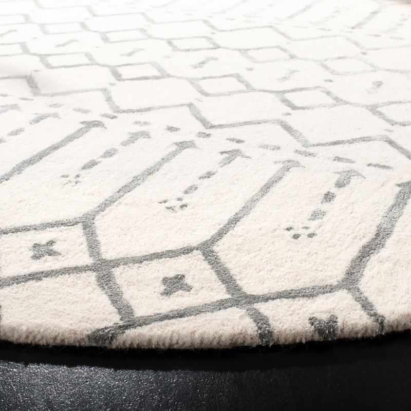 Griffiths Hand Tufted Wool Geometric Rug, Round 4'
