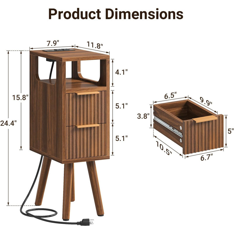Small Narrow Side Table With Charging Station