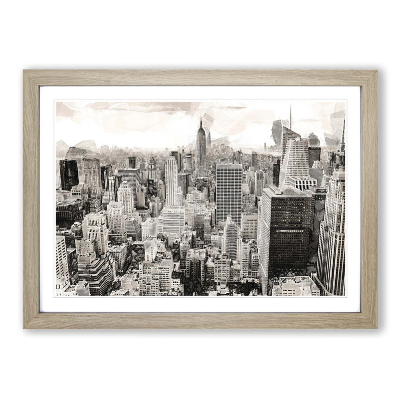 A New York Skyline in Abstract - Picture Frame Graphic Art Print, Oak Framed, 62cm H x 87cm W x 2cm D