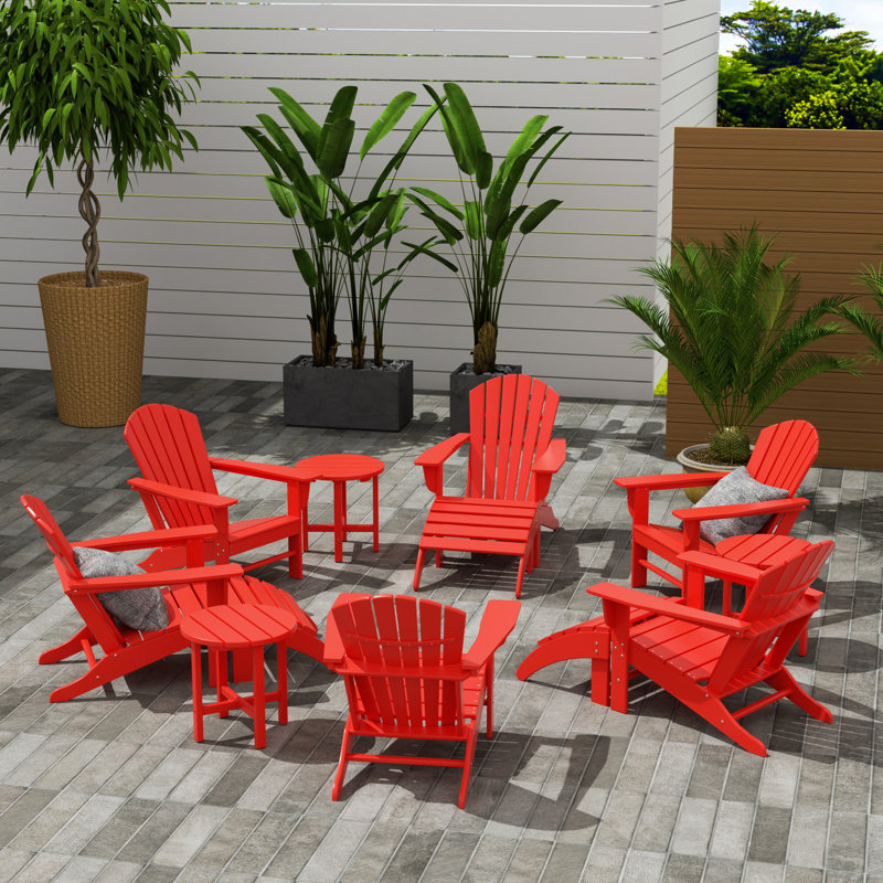Chaise Adirondack en plastique avec table et repose-pieds Altura, Rouge
