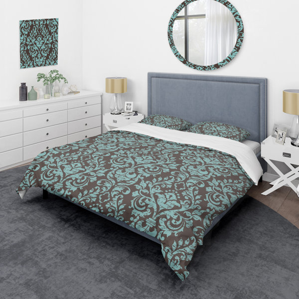 East Urban Home Green Damask Damask Duvet Cover Set | Wayfair