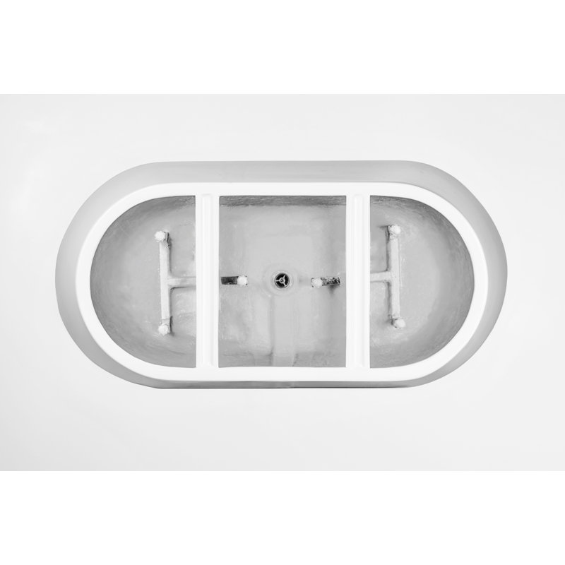 67" x 32" Freestanding Soaking Acrylic Bathtub, White/Titanium Gold