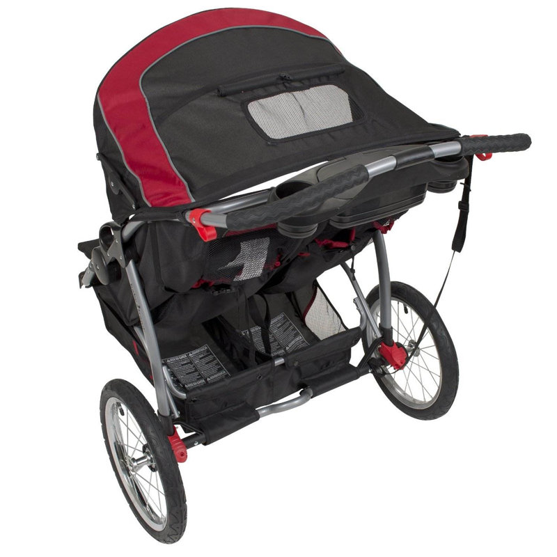 Centennial Red and Black Double Jogging Stroller with Swivel Wheels