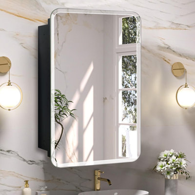  Armoire à pharmacie rectangulaire mate avec miroir biseauté, encastré ou à fixation en surface