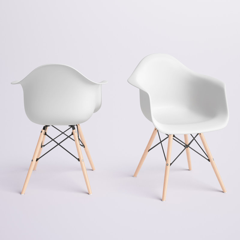 Chaise de salle à manger en plastique Hermina avec pieds en bois de hêtre, Blanc, 2