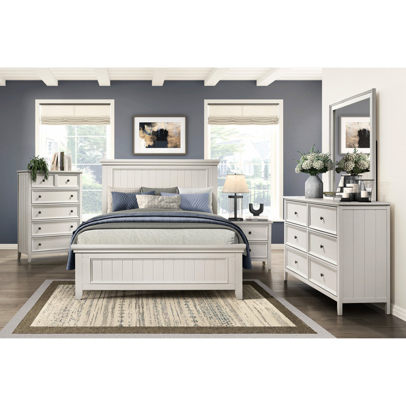 White Bedroom Wooden Furniture Full Size Bed, With Headboard, And Rails, Box Spring Required Bed In White, For