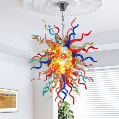 Lustre en verre soufflé à la main multicolore, plafonnier semi-encastré moderne