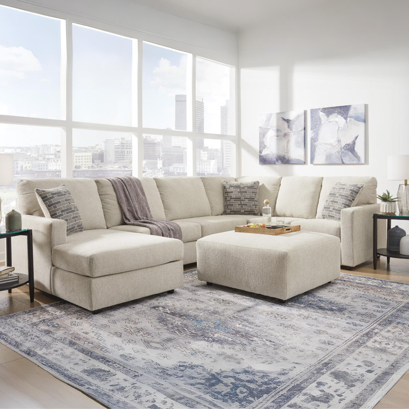 Edenfield Upholstered U-Shaped Sectional, Right Hand Facing, Beige 100% Polyester