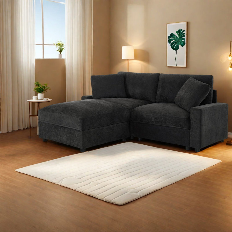 Canapé modulaire en polyester noir compact avec rangement pour salon moderne