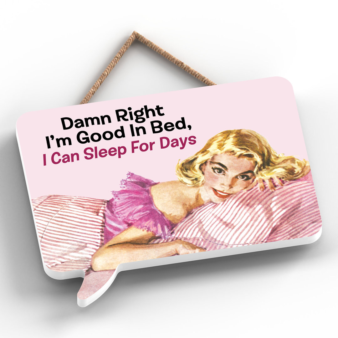 Pinup Good in Bed - Graphic Art on Wooden Plaque
