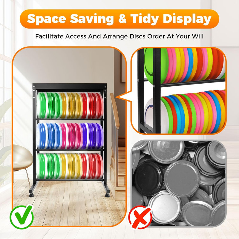 Support de rangement en métal robuste pour disc golf, organisateur de station de disc golf peu encombrant, étagère autoportante pour le rangement de l'équipement de disc golf, noir