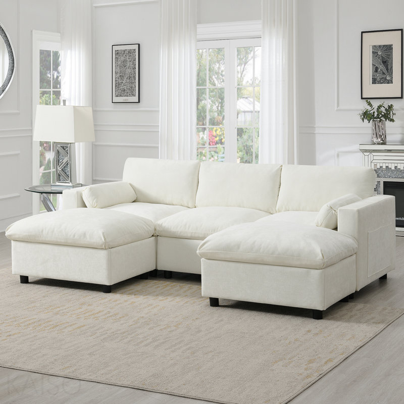 Canapé modulaire Basic, canapé modulaire en chenille avec poches de rangement, ensemble de canapé en U à 5 places avec coussins décoratifs, combinaison libre, canapé Cloud moderne avec 2 repose-pieds mobiles