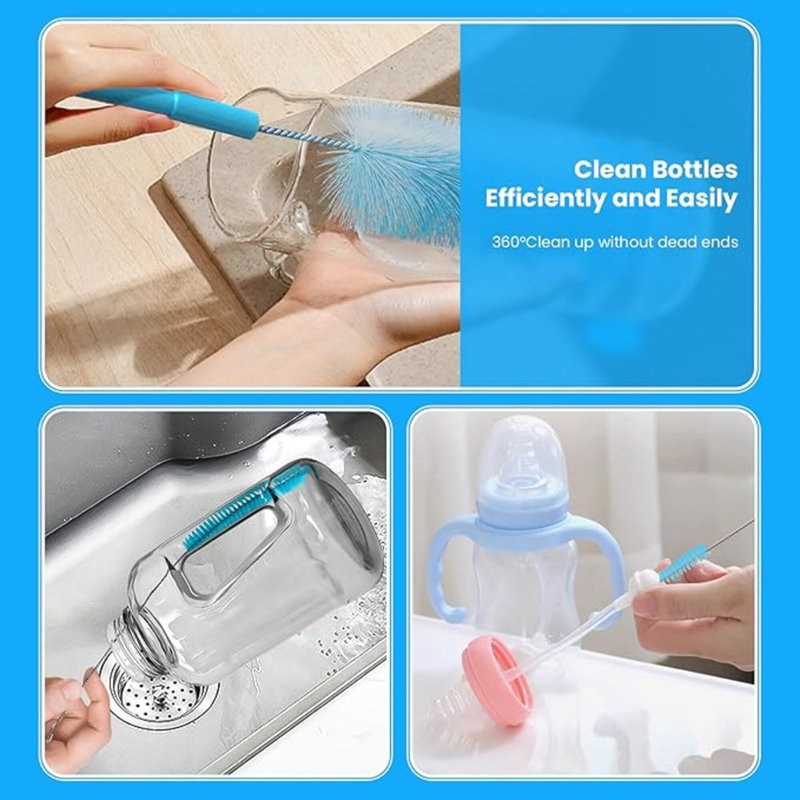 5 Pack Bottle Brush Cleaner, Straw Cleaner Brush & Water Bottle Brush,15In Stainless Steel Brush, 3 Straw Brushes, 3-In-1 Bottle Cleaning Brush For Water Bottle, Coffee Mugs, Straws-Blue