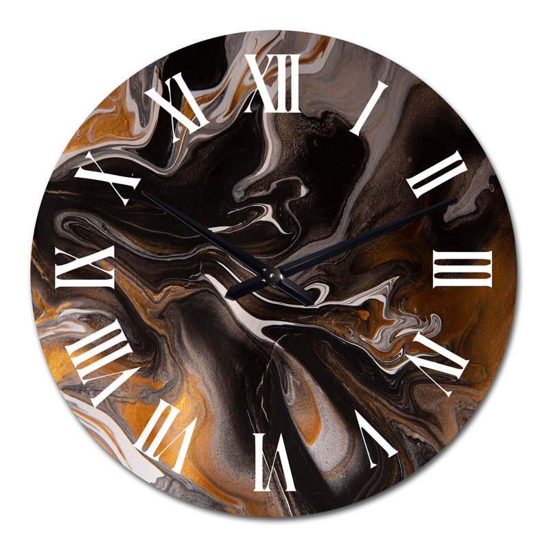 Orange And Black Marble Waves II - Modern Wall Clock, Oversized