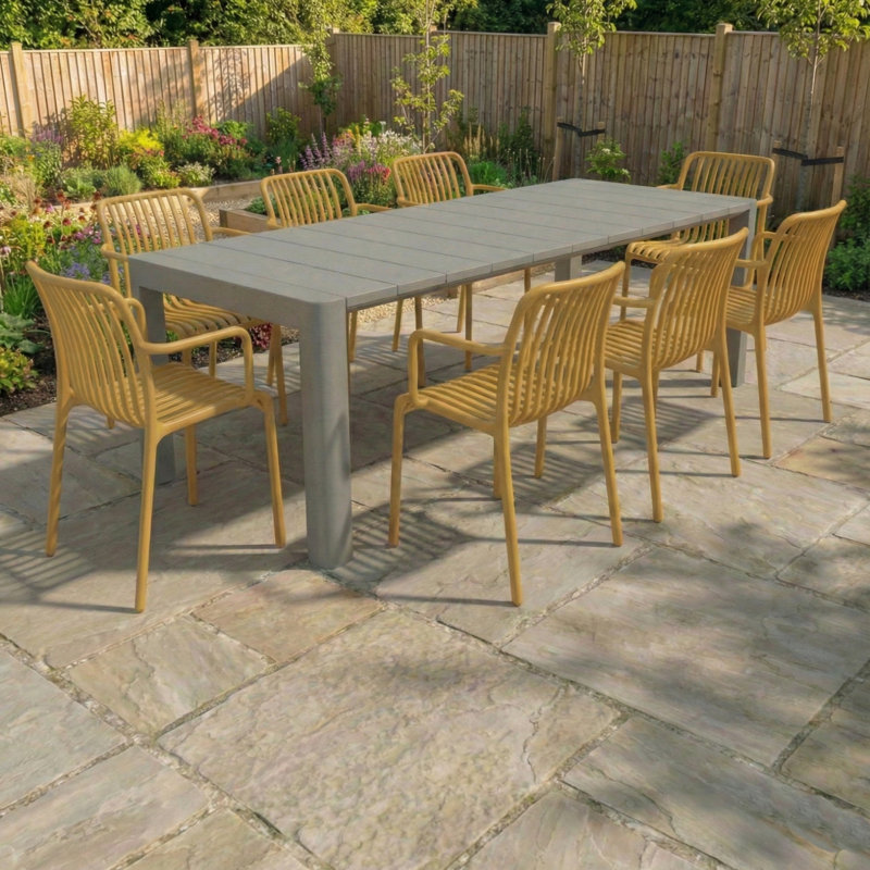 Seine 8 - Person Plastic Patio Dining Set Rectangular Table, Grey/Yellow