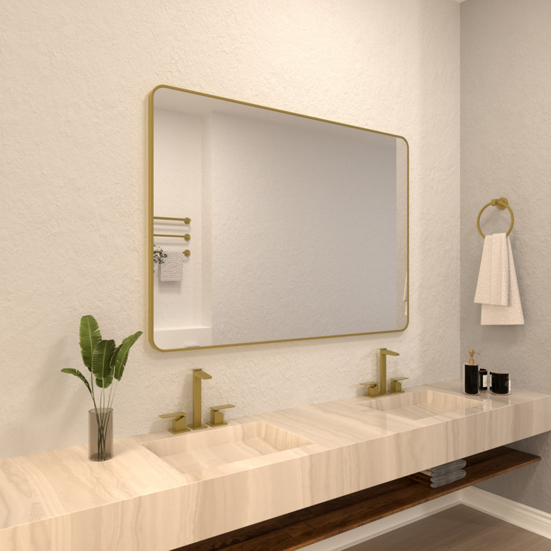 Cosy 48 in. W x 36 in. H Rectangular Modern Framed Wall Bathroom Vanity Mirror in Brushed Gold, Gold, 36" x 48"