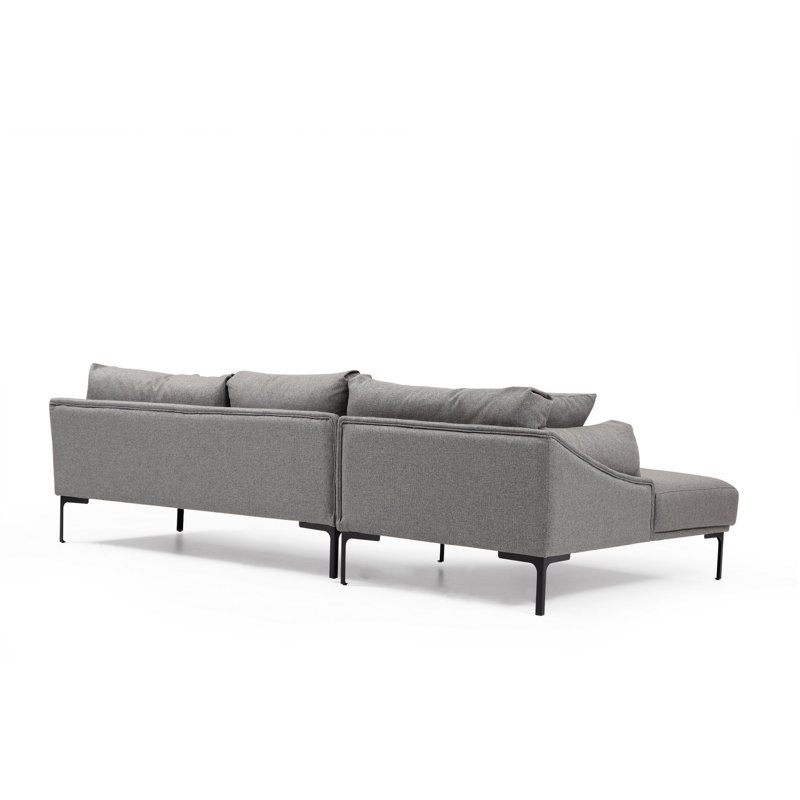 Stylish Corner Sofa with Beech Wood Frame & Black Metal Legs, Grey 100% Polyester Upholstery, 100% Dry-Cleanable Fabric | Dimensions: 100.4 x 59.1 x 25.6 in | Includes 2 Cushions, Perfect for Industrial & Scandinavian Decor