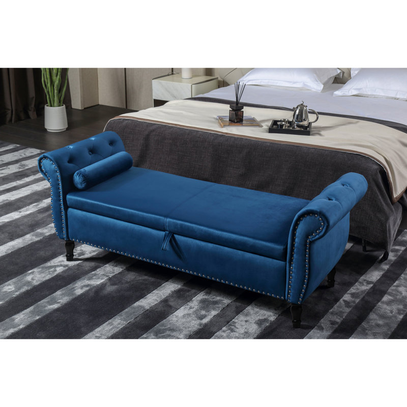 61,59 lb de velours avec rangement - Bleu Polyvalent pour les espaces de vie Banc rectangulaire respirant et fonctionnel Chambre confortable, couloir pratique