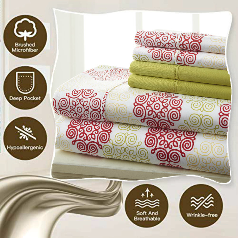 Prestige Home Microfiber Geometric Fitted Sheet, Queen Sheet Set + 1 Fitted Sheet + 2 Pillowcases