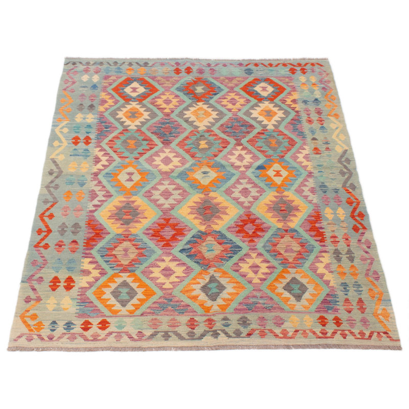 Tapis unique en cyan de 5 pi 8 po x 7 pi 10 po
